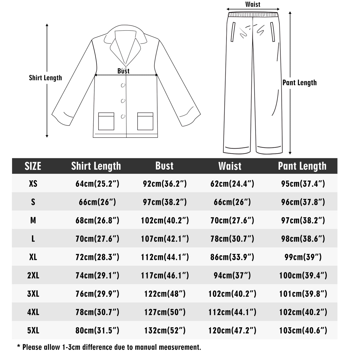 Unisex Long Sleeve Adult Nightwear Pajama Set